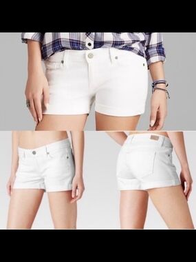 PAIGE White Denim Cuffed Jean Shorts